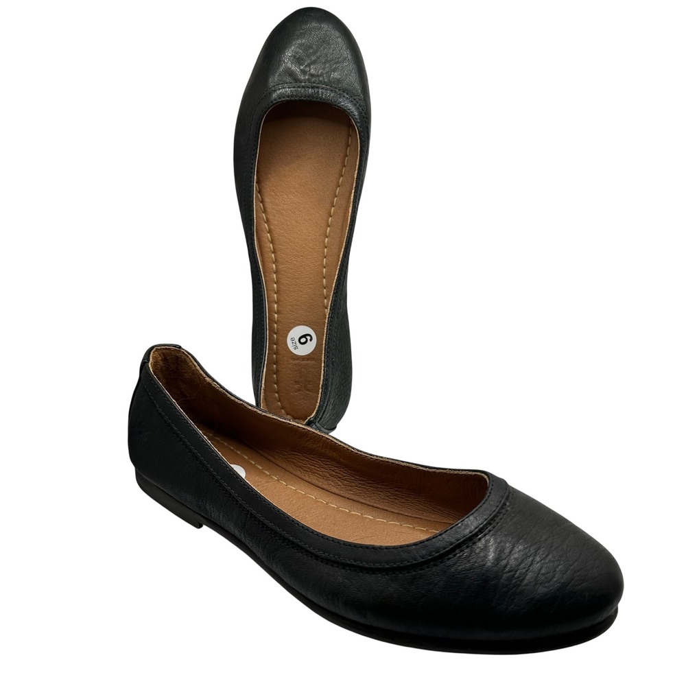 Frye Carson Ballet Flats Black Leather Round Toe Shoes Womens Size 9